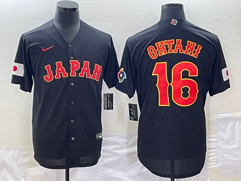 Men 2023 World Cub Japan #16 Ohtani Black Nike MLB Jersey9
